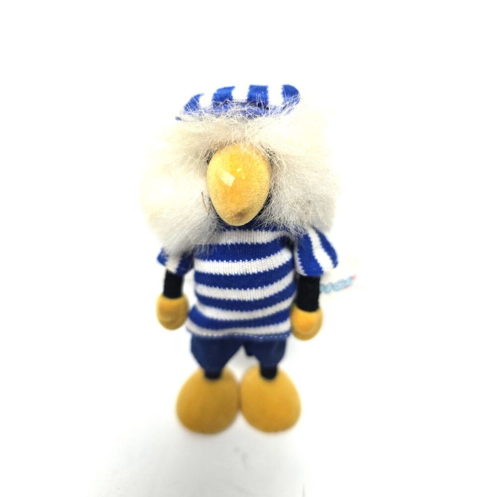Vintage NICO Flocked Bird Hard Molded Figure Blue Striped Shirt Hat 4" Novelty
